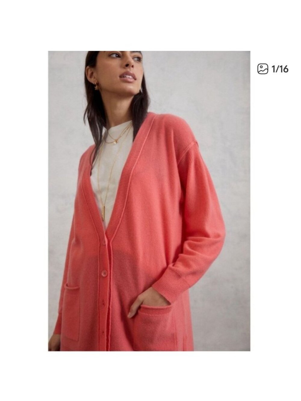 Anthropologie Pilcro Salmon Pink Coral XS 100% Cashmere Relaxed Cardigan Sweater